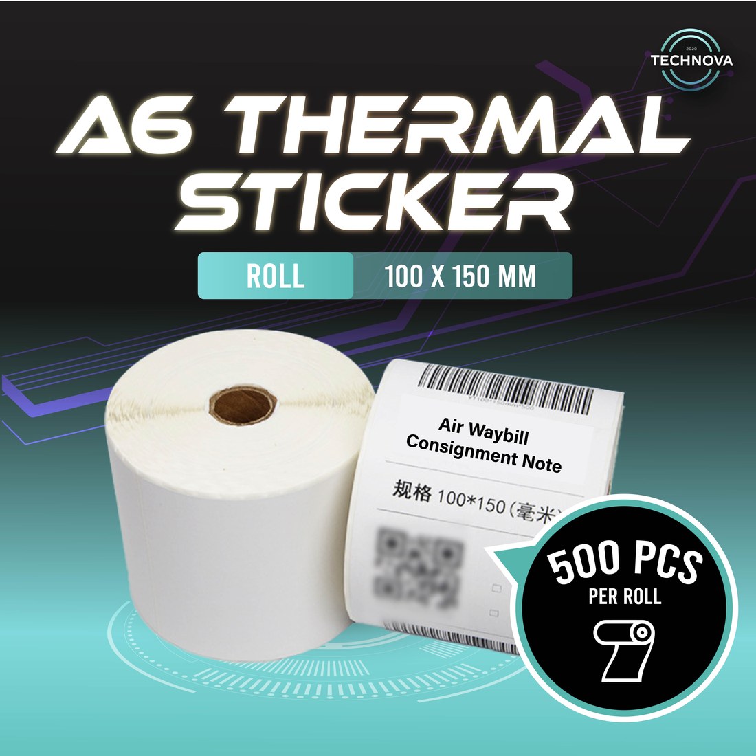 A6 thermal waybill sticker loaded into a desktop label printer