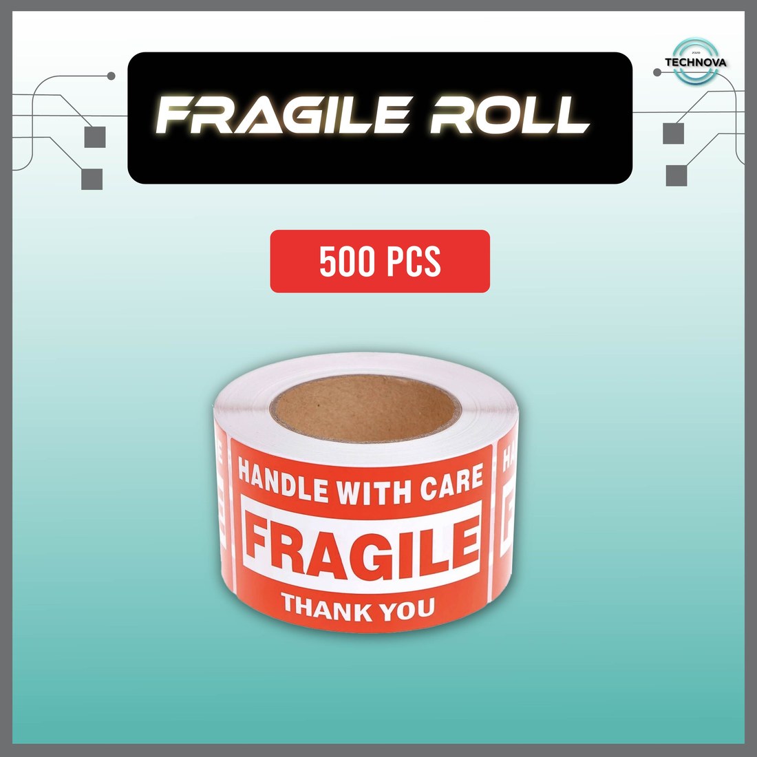 Technova fragile warning tape roll, handle with care labels
