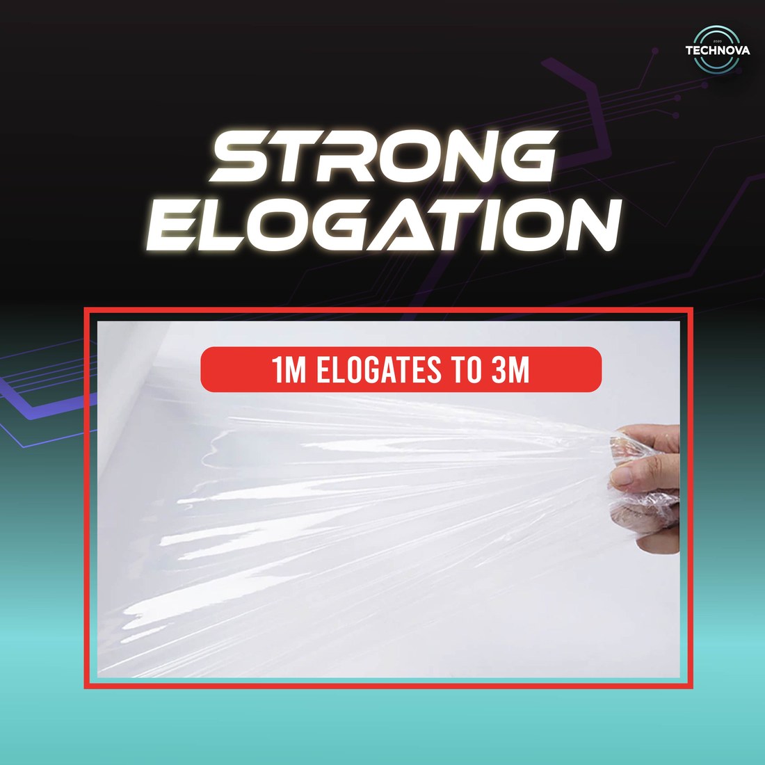 Stretch film strong elongation demonstration, 1 metre stretches to 3 metres