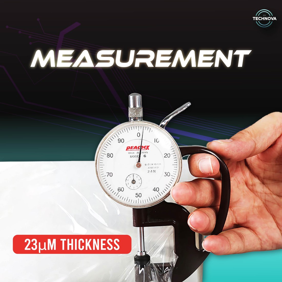 Stretch film thickness measurement, 23 micron
