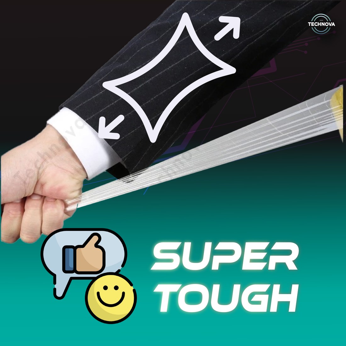 Transparent tape being pulled to demonstrate super tough strength