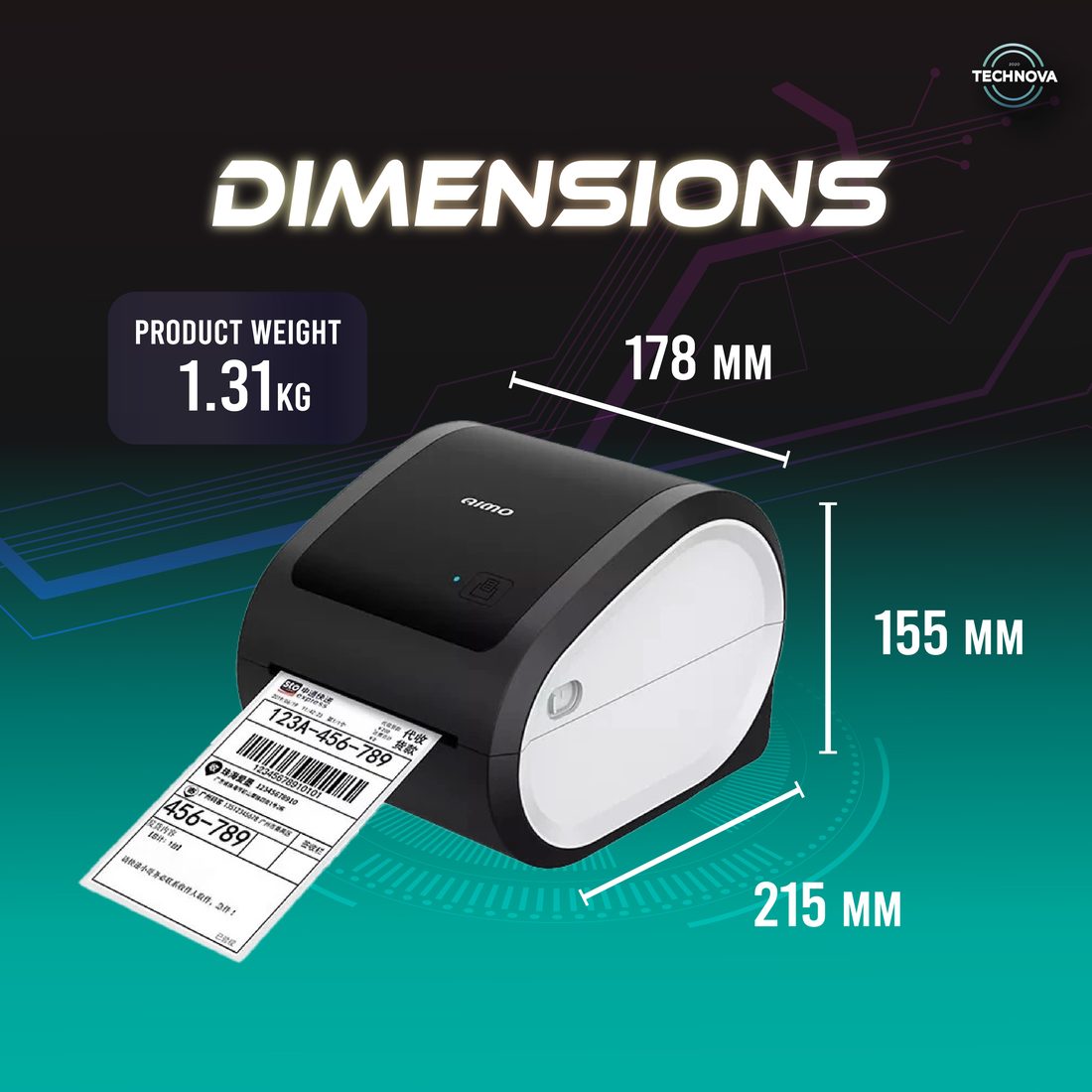 Aimo D520 thermal printer printing a label