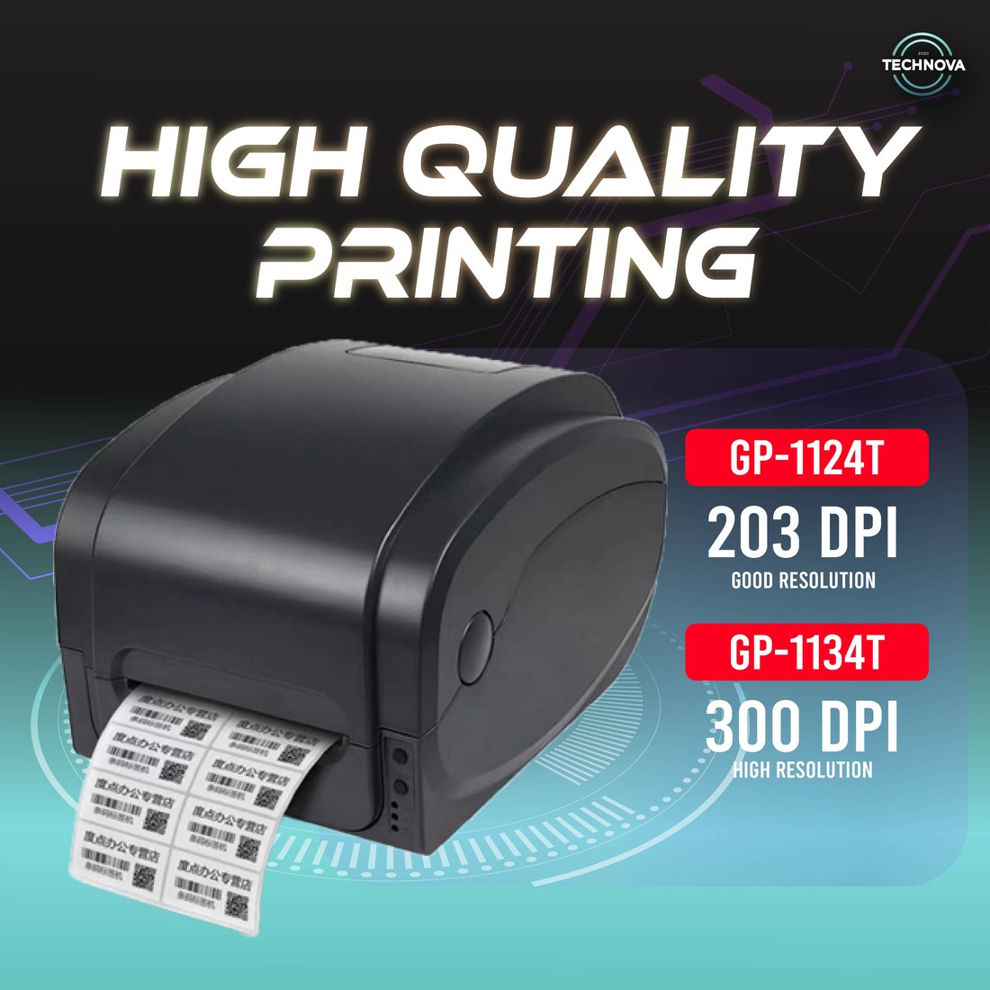 Technova GP-1124T and GP-1134T thermal transfer label printer