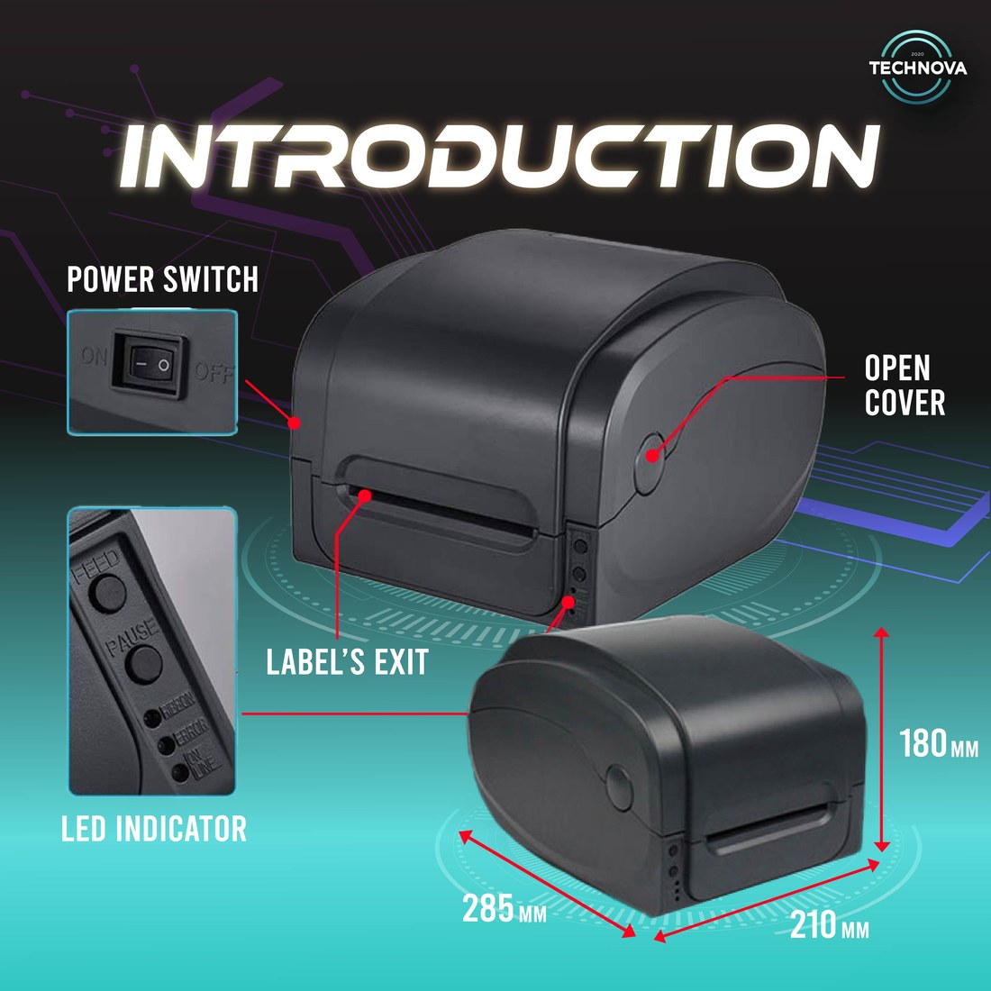 GP-1124T/GP-1134T power switch, open cover button and LED indicator