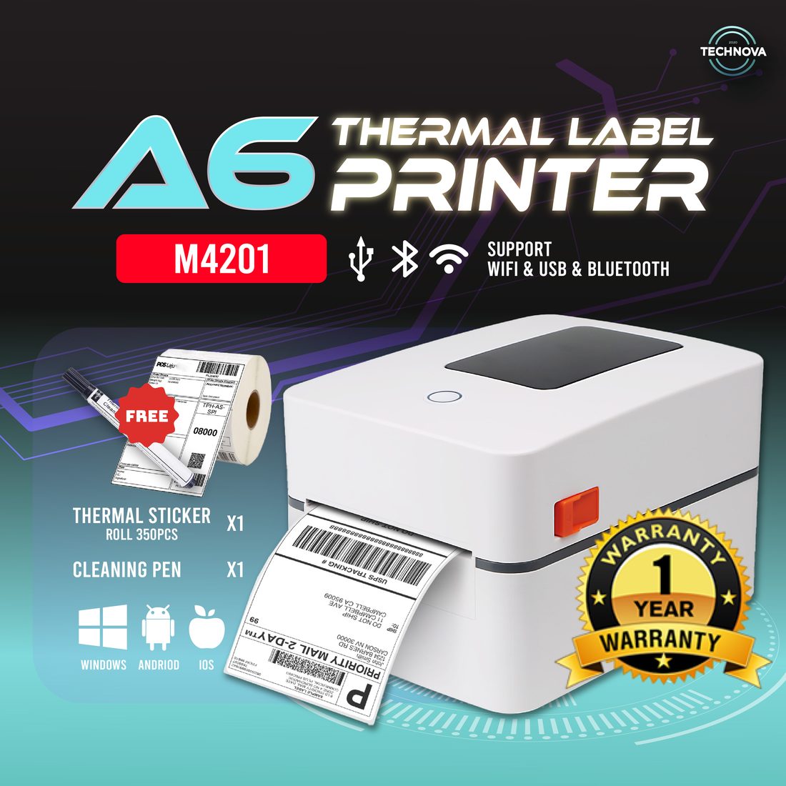 Technova M4201 A6 thermal label printer