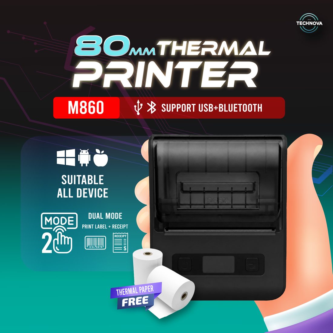 Technova M860 portable thermal receipt printer