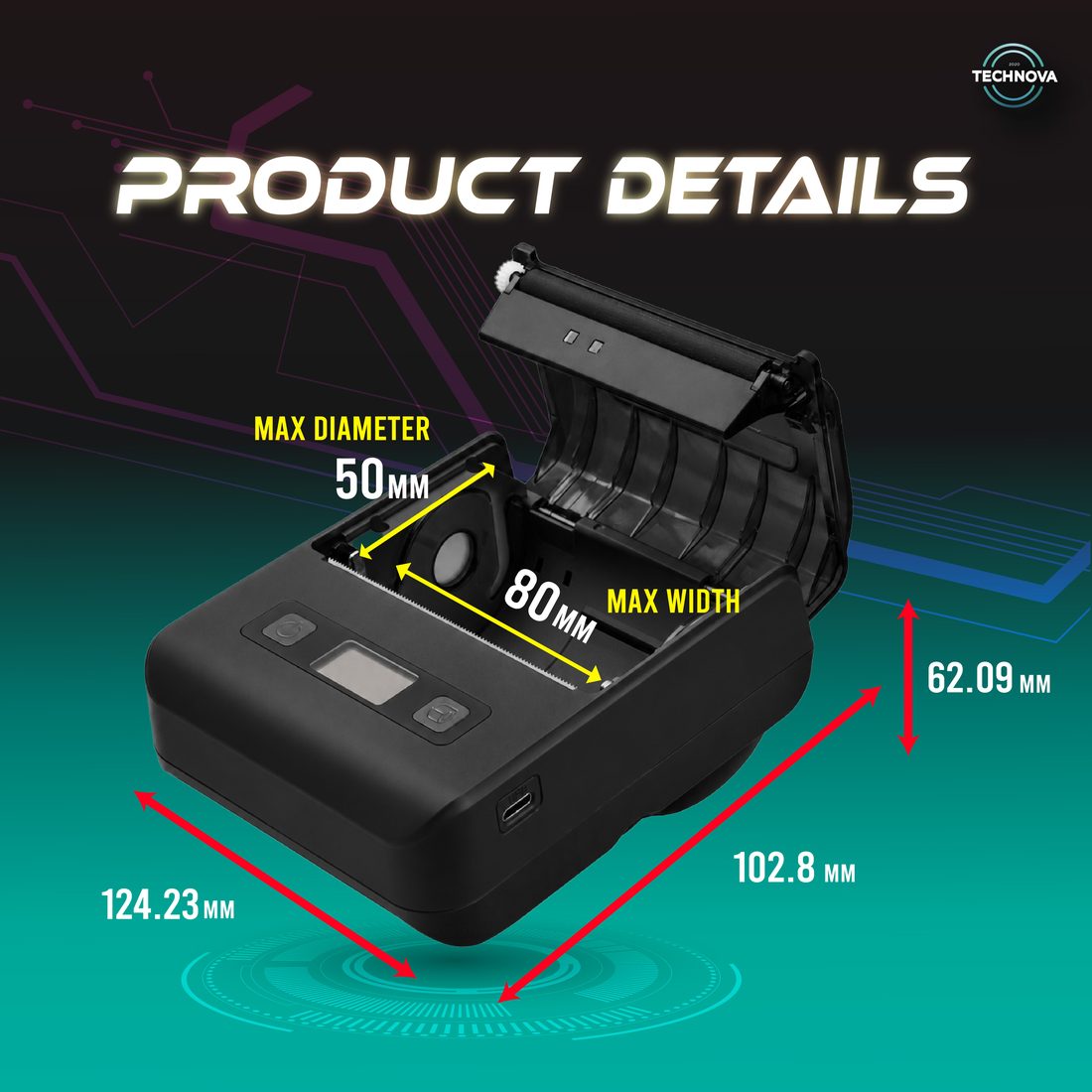 M860 portable thermal printer side view