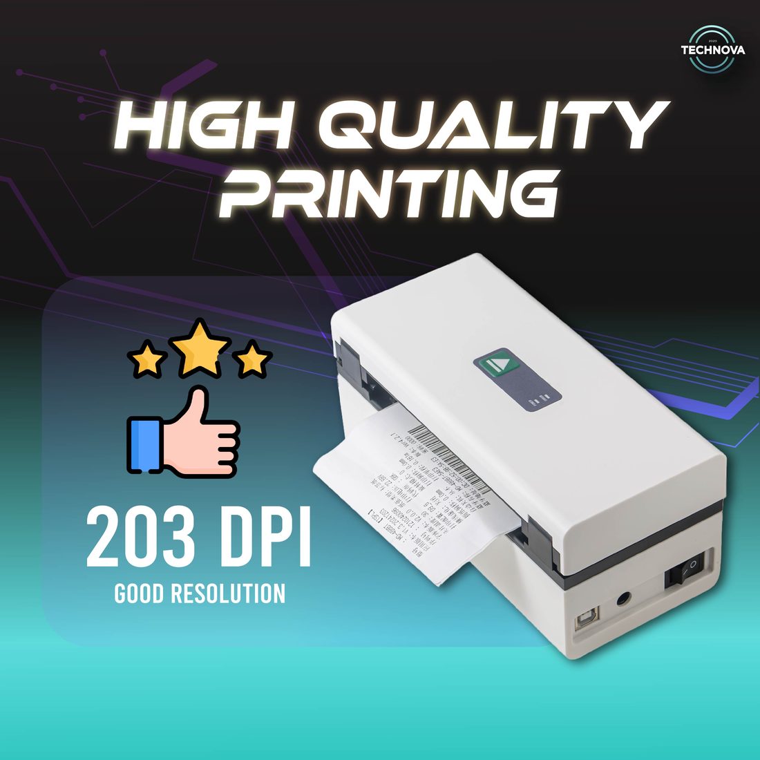 MD110 thermal printer printing a label