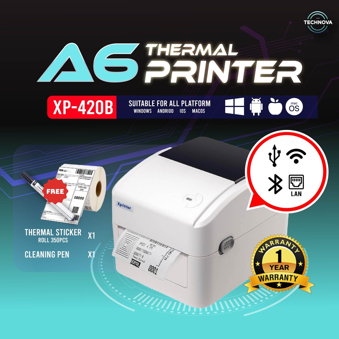 Technova XP-420B thermal label printer