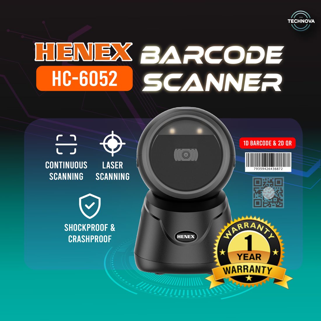 Technova HENEX HC-6052 hands-free barcode scanner